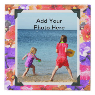 Stained Glass Hibiscus Flowers, Photo Frame Faux Canvas Print