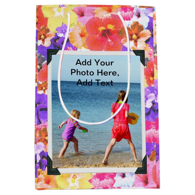 Stained Glass Hibiscus Flowers, Photo Frame Medium Gift Bag (Front)