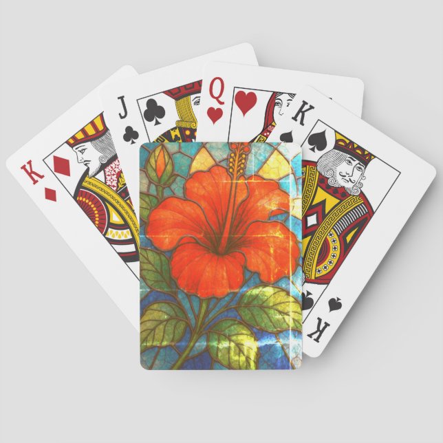 Stained Glass Hibiscus  Poker Cards (Back)