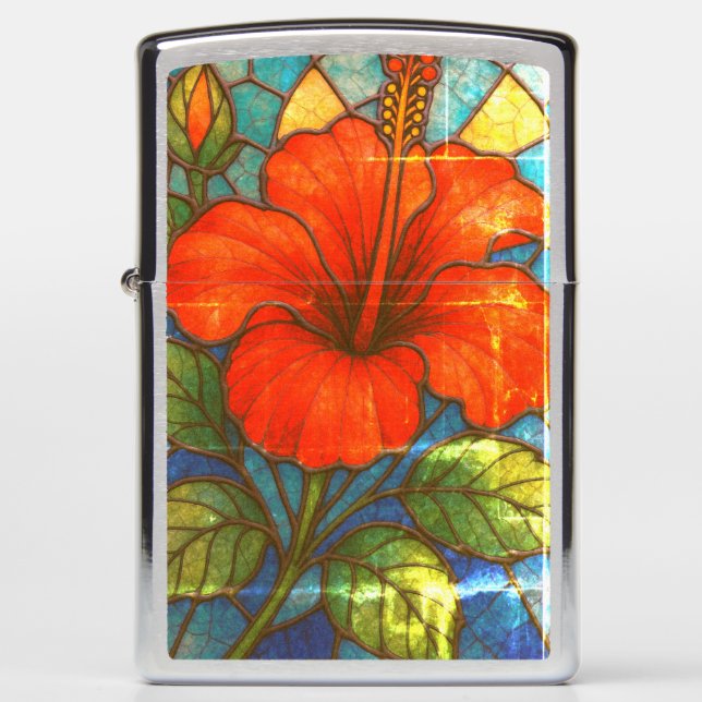 Stained Glass Hibiscus  Zippo Lighter (Front)