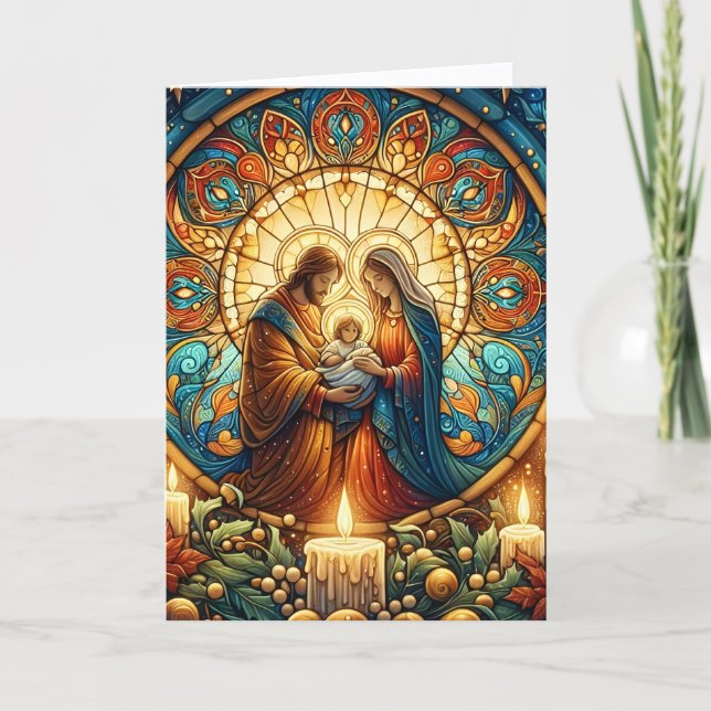 Stained Glass Holy Family Holiday Card (Front)