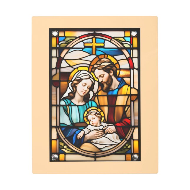 Stained Glass Holy Family Metal Sign Catholic  (Front)
