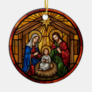 Stained Glass Holy Family Nativity Ceramic Ornament