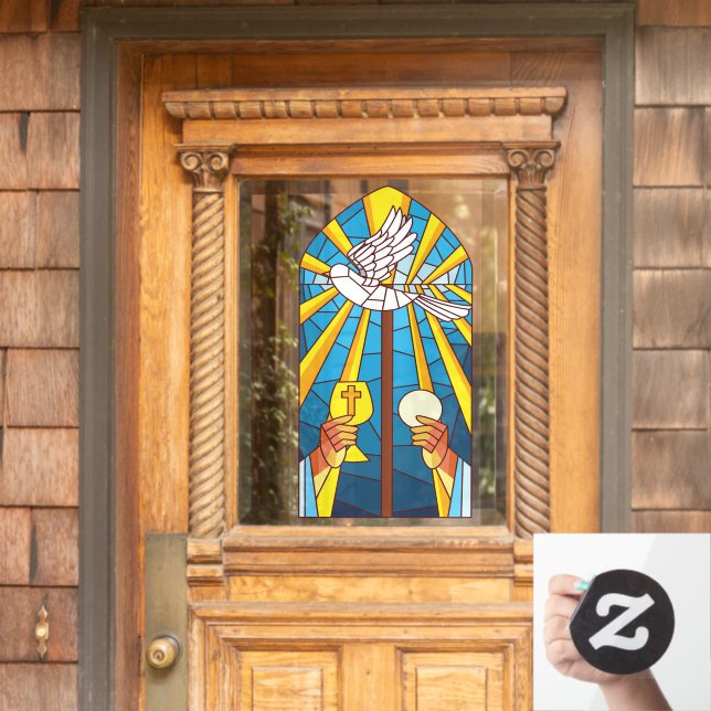 Stained Glass Holy Mass Host And Chalice  Window Cling (Home Door)