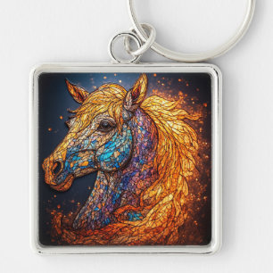 Stained Glass Horse Design Keychain