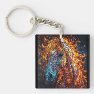 Stained Glass Horse Design Keychain