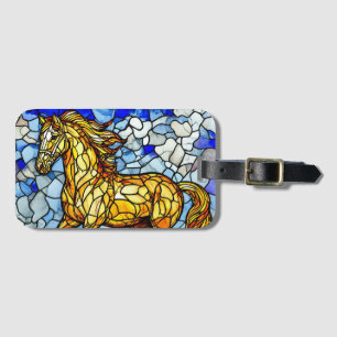 Stained glass horse on a rocky surface luggage tag