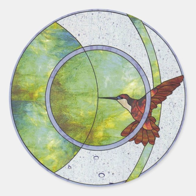 Stained glass hummingbird classic round sticker (Front)