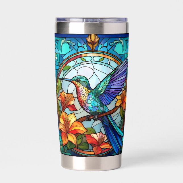 Stained Glass Hummingbird In Trumpet Flowers Insulated Tumbler (Back)