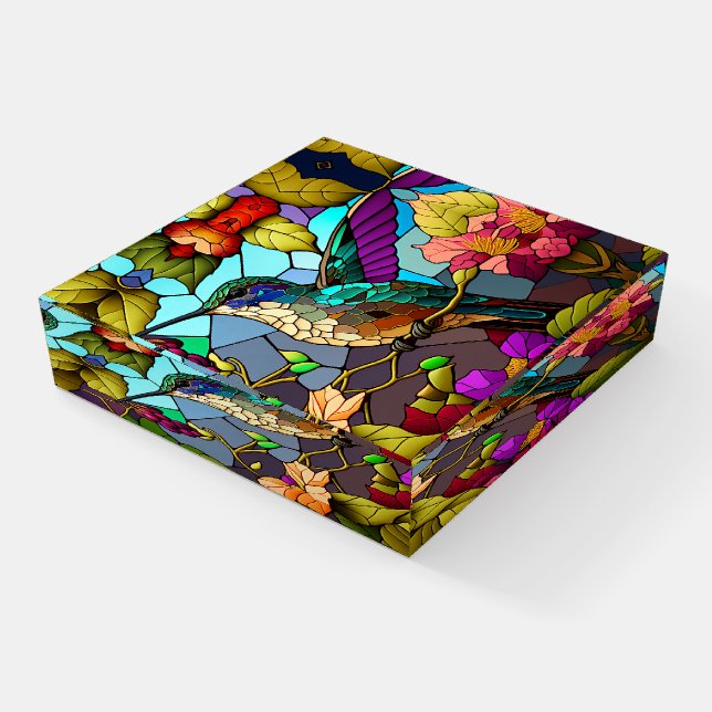 Stained Glass Hummingbird Paperweight (Angled)