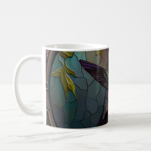 Stained Glass Hummingbird Pattern Spring Flowers Coffee Mug