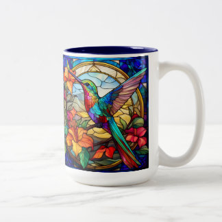 Stained Glass Hummingbird Right Handed Two-Tone Coffee Mug