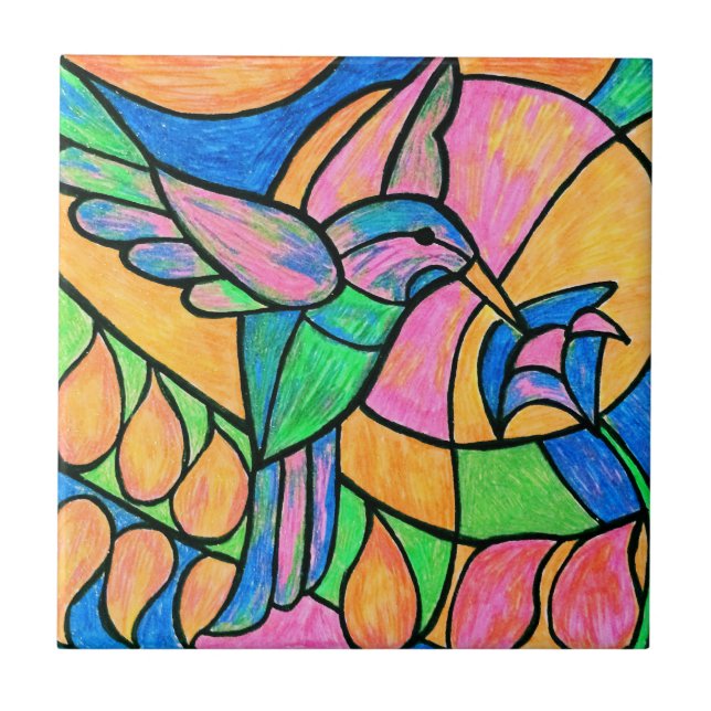 Stained Glass Hummingbird Tile (Front)