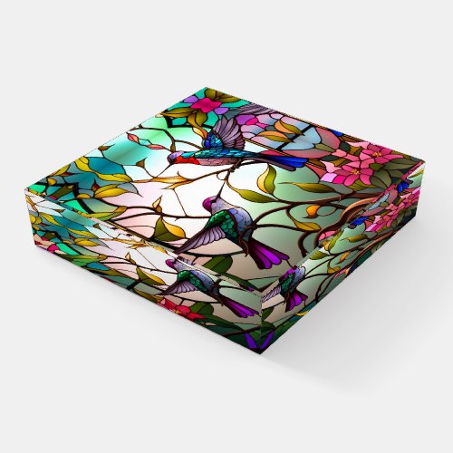 Stained Glass Hummingbirds Paperweight