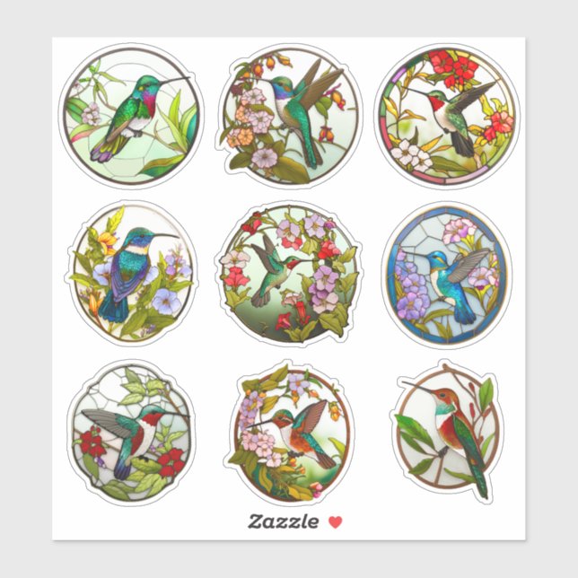 Stained Glass Hummingbirds Sticker (Sheet)