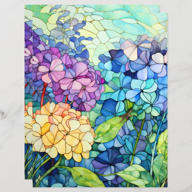 Stained Glass hydrangea flowers decoupage tissue  (Front/Back)