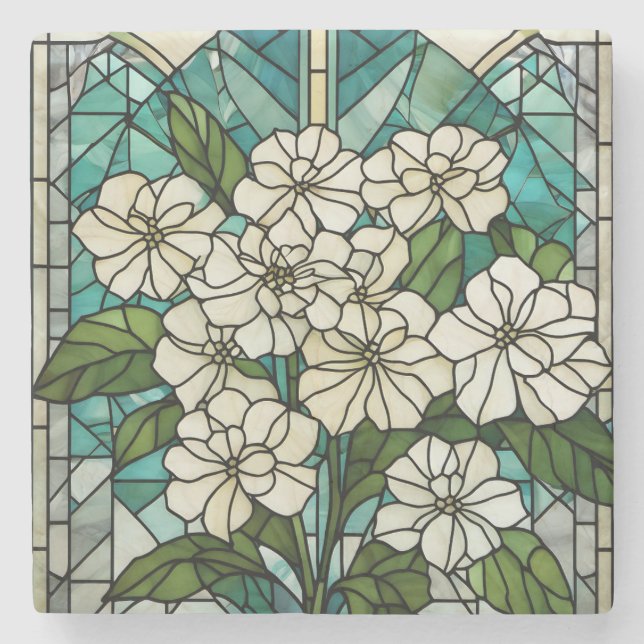 Stained Glass Hydrangea Illustration  Stone Coaster (Front)