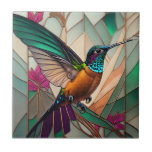 Stained Glass Illustration of a Hummingbird  Ceramic Tile<br><div class="desc">A stained glass illustration of a hummingbird.</div>