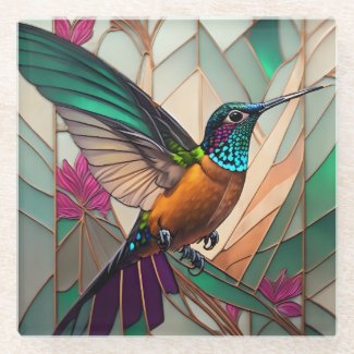 Stained Glass Illustration of a Hummingbird