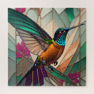 Stained Glass Illustration of a Hummingbird  Jigsaw Puzzle
