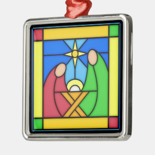 Stained Glass IMAGE Nativity Scene Metal Ornament