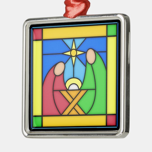 Stained Glass IMAGE Nativity Scene Metal Ornament (Left)