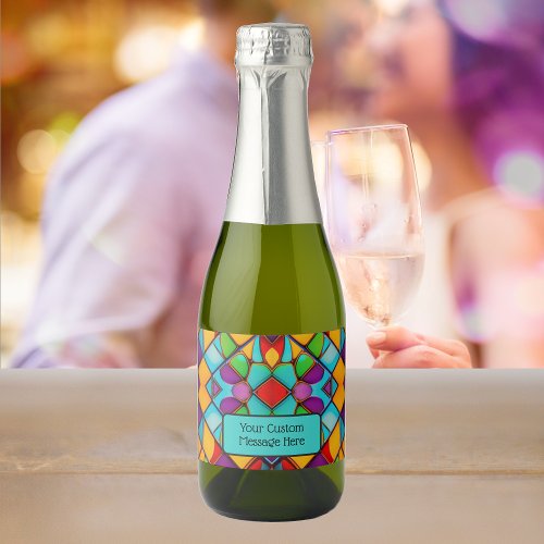 Stained Glass in Cheerful Colors with your message Sparkling Wine Label