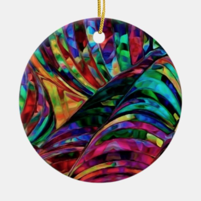 Stained Glass in Jewel Tones Abstract Art Ceramic Ornament (Front)