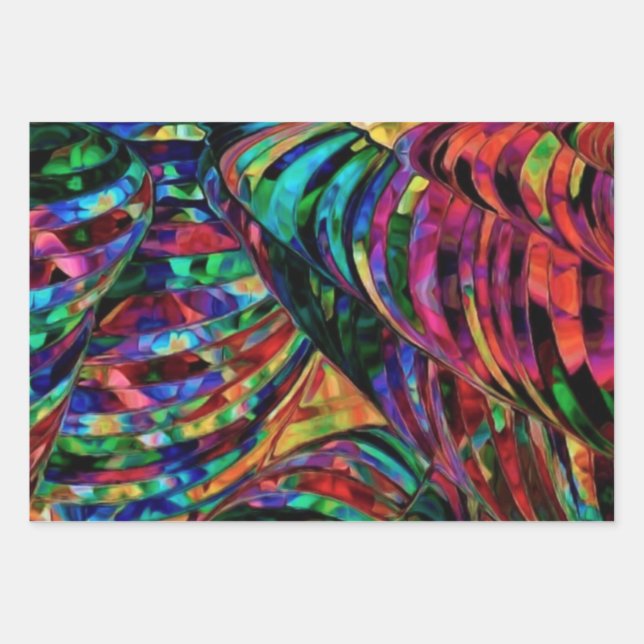 Stained Glass in Jewel Tones Abstract Art Wrapping Paper Sheets (Front)