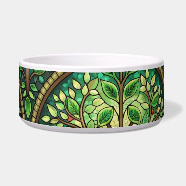 Stained glass-inspired bowl with green leaves  (Front)