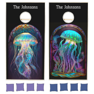 Stained Glass Iridescent Jellyfish Cornhole Set