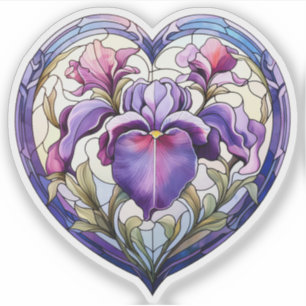 Stained Glass Iris Heart Sticker