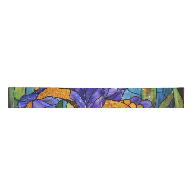 Stained Glass Iris Print 2D Satin Ribbon (Front)