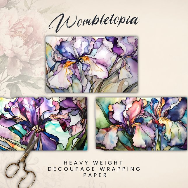 Stained Glass Iris Purple Heavy Weight Decoupage Wrapping Paper Sheets (Creator Uploaded)