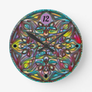 Stained Glass Iris Round Clock