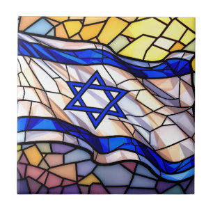 Stained Glass Israel Flag Mosaic Judaica Art  Ceramic Tile