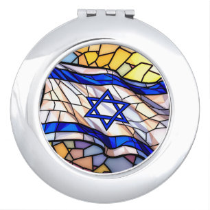 Stained Glass Israel Flag Mosaic Judaica Art  Compact Mirror