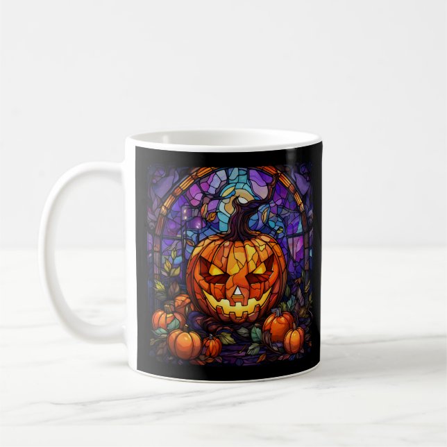 Stained Glass Jack-o'-Lantern: Spooky Elegance Coffee Mug (Left)