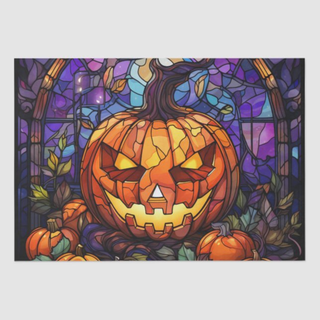 Stained Glass Jack-o'-Lantern: Spooky Elegance Tissue Paper (Front)