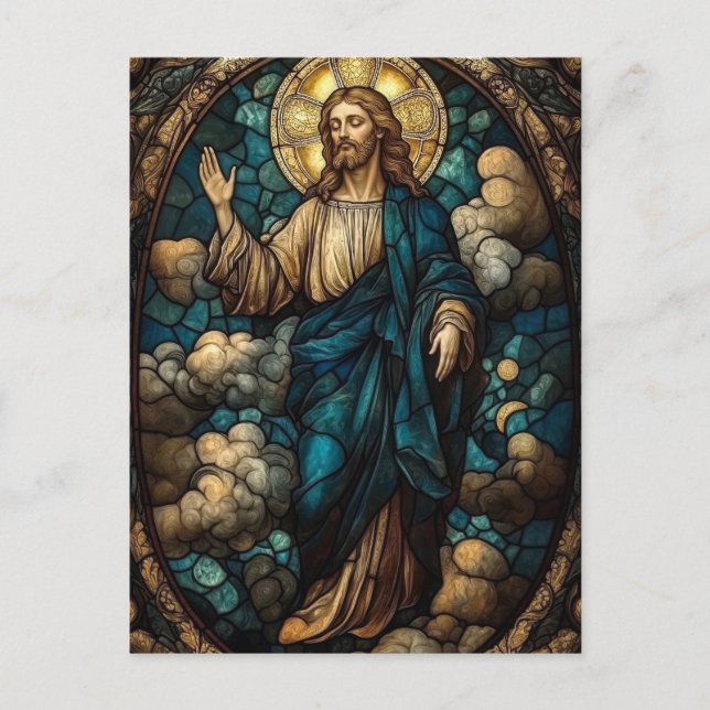 Stained Glass Jesus Art – Christian  Postcard (Front)
