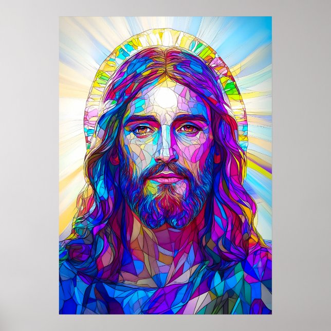 Stained Glass Jesus Christ Portrait Poster (Front)