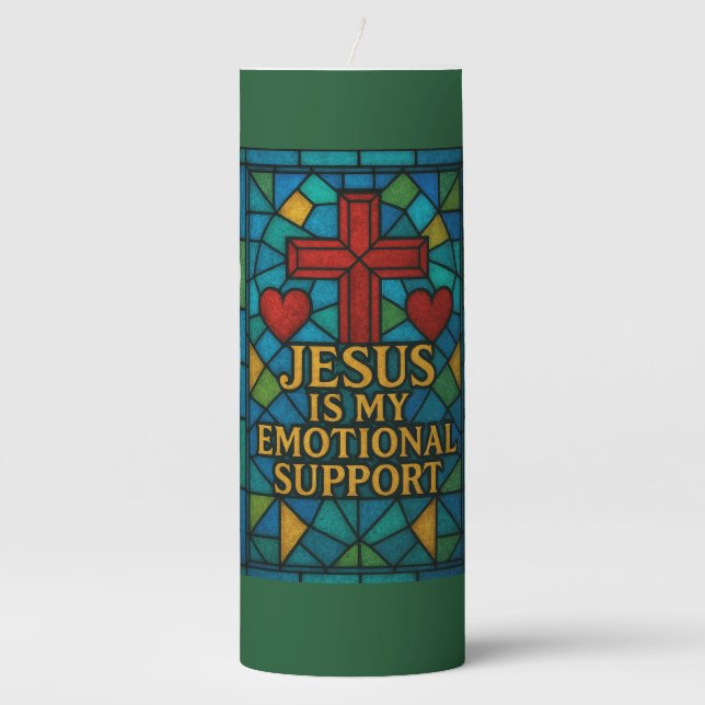 Stained Glass Jesus Christian Gift Pillar Candle (Front)