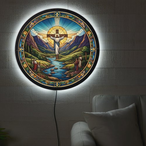 Stained Glass Jesus in Nature LED Sign