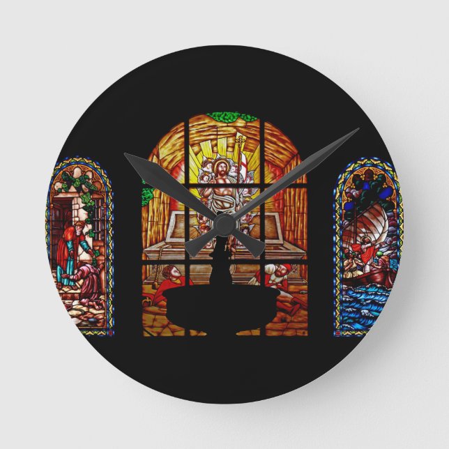 stained glass jesus round clock (Front)