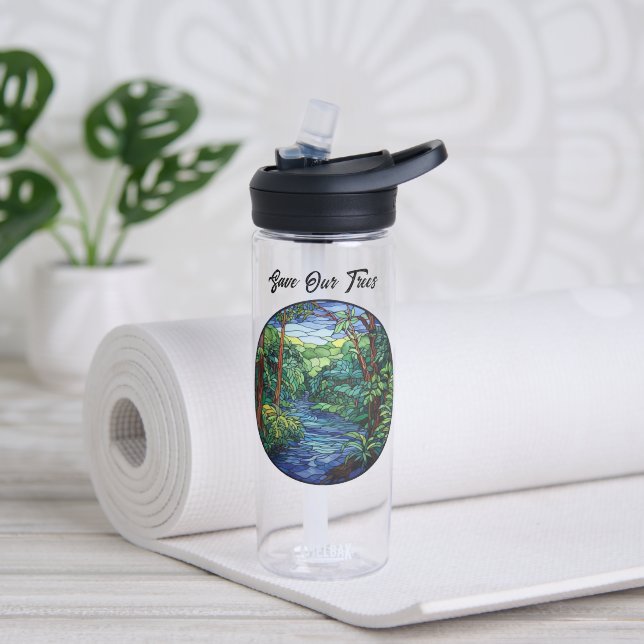 Stained Glass Jungle River Round Custom Water Bottle (Yoga)