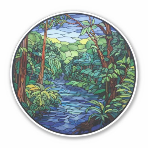 Stained Glass Jungle River Round Vinyl Decal