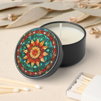 Stained Glass Kaleidoscope Christmas Wreath Mini Candle Favors