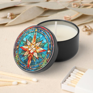 Stained Glass Kaleidoscope Christmas Wreath Mini Candle Favors