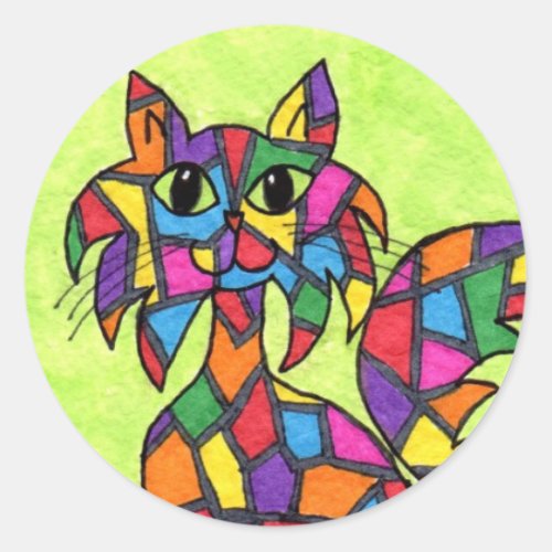 Stained Glass Kitty Classic Round Sticker