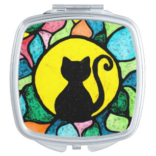 Stained Glass Kitty Compact Mirror